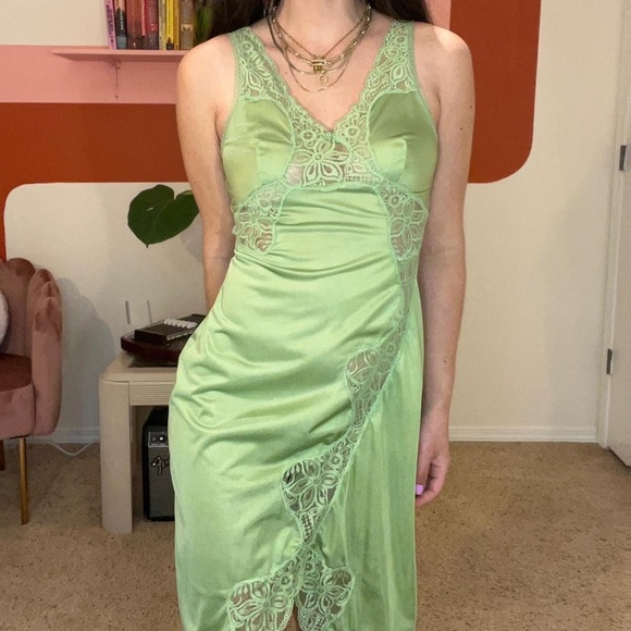 Hand dyed vintage silk and lace slip dress with thigh slit 🌴 - Picture 1 of 3